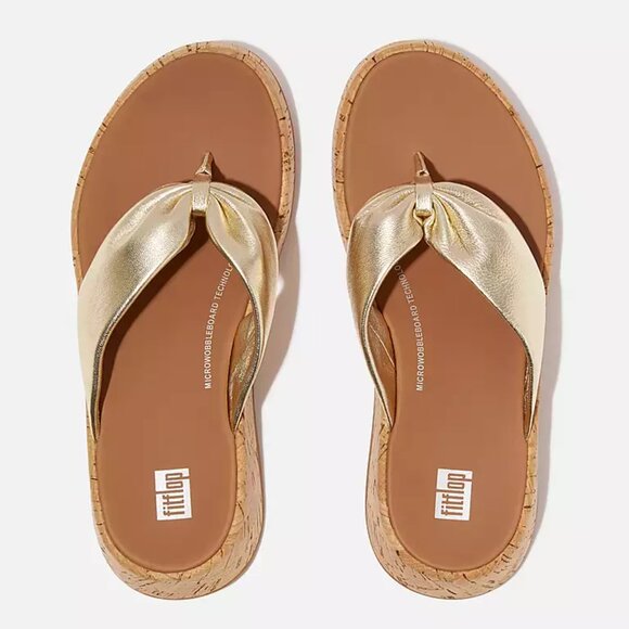 NEW FITFLOP F Mode Twist Cork Flatform Sandals With Toe Thongs Platino 462tn - Picture 11 of 13